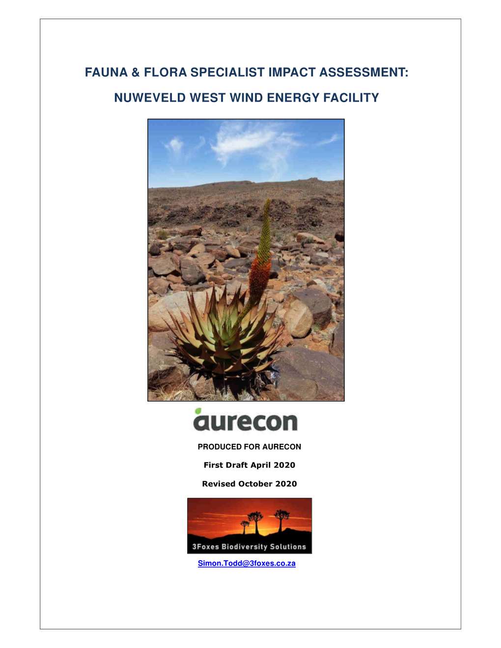 Fauna & Flora Specialist Impact Assessment: Nuweveld West Wind