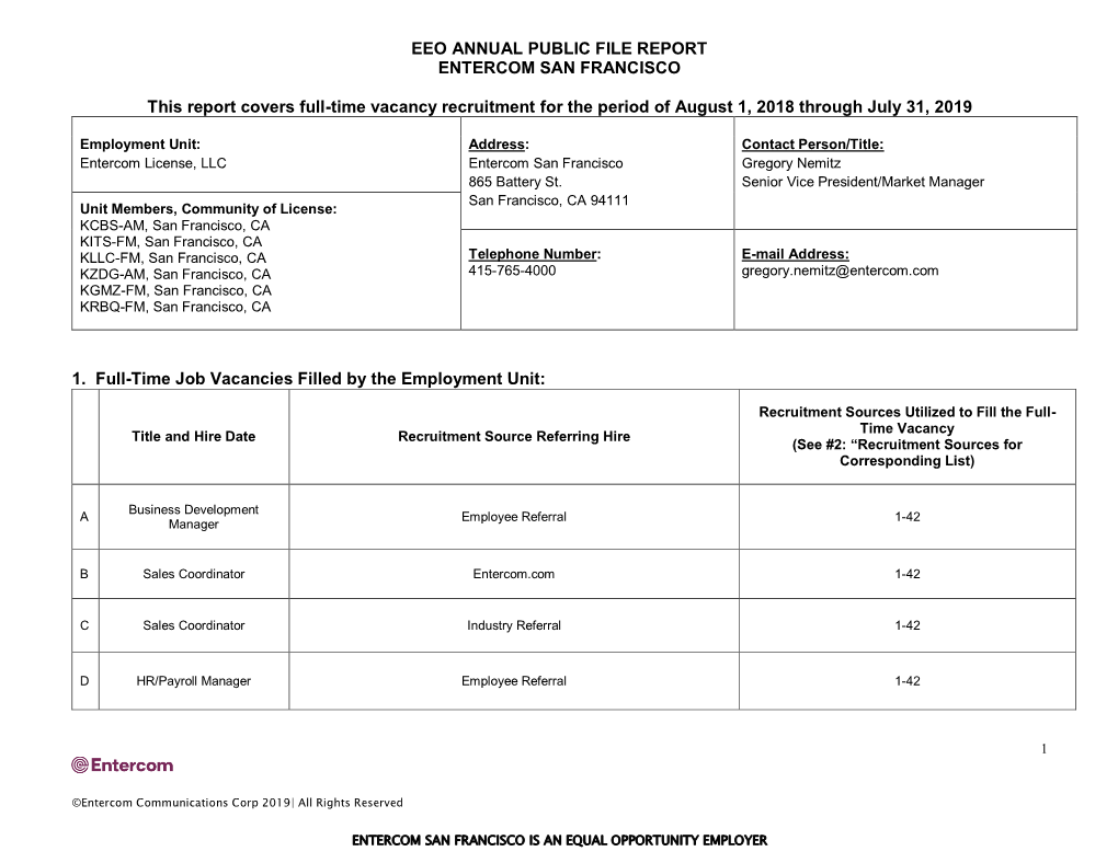 Eeo Annual Public File Report Entercom San Francisco