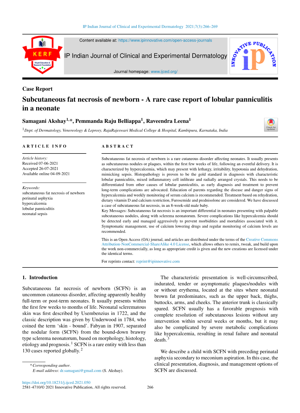 Subcutaneous Fat Necrosis of Newborn - a Rare Case Report of Lobular Panniculitis in a Neonate