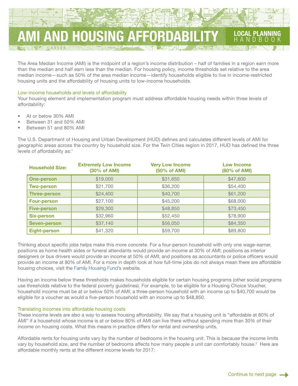 Local Planning Handbook Factsheet- AMI and Housing Affordability