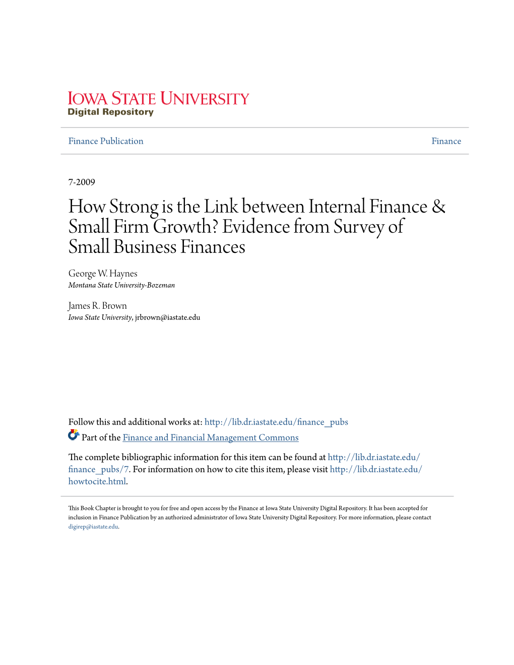 How Strong Is the Link Between Internal Finance & Small Firm