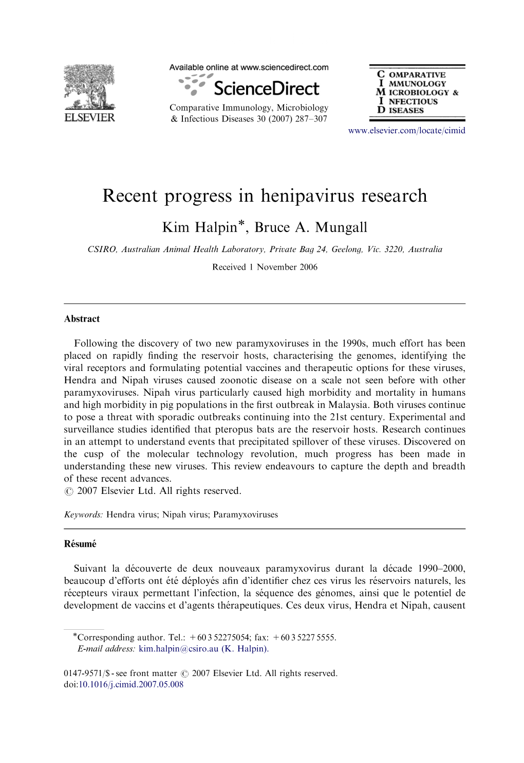 Recent Progress in Henipavirus Research