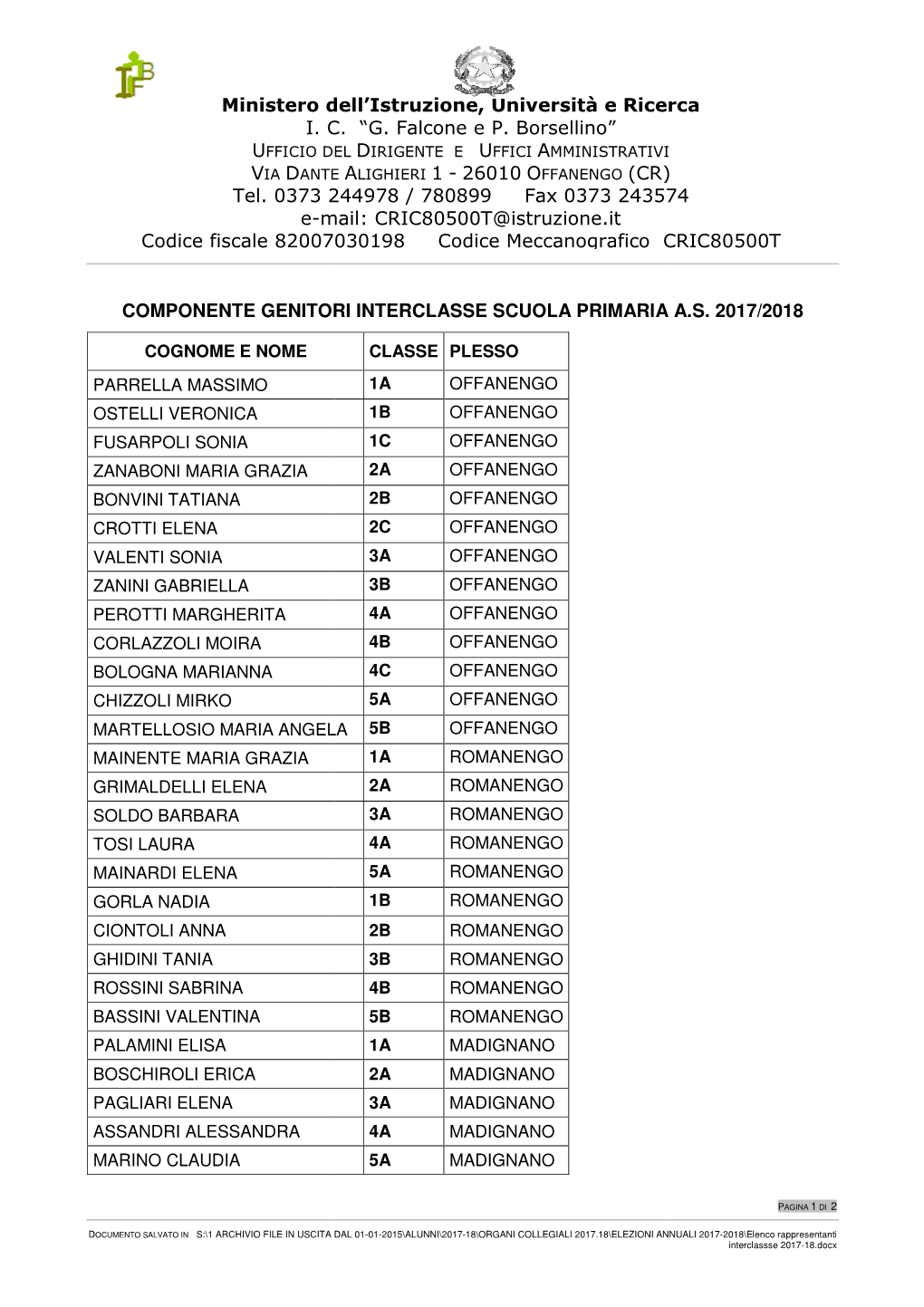 Elenco Rappresentanti Interclassse 2017-18.Docx