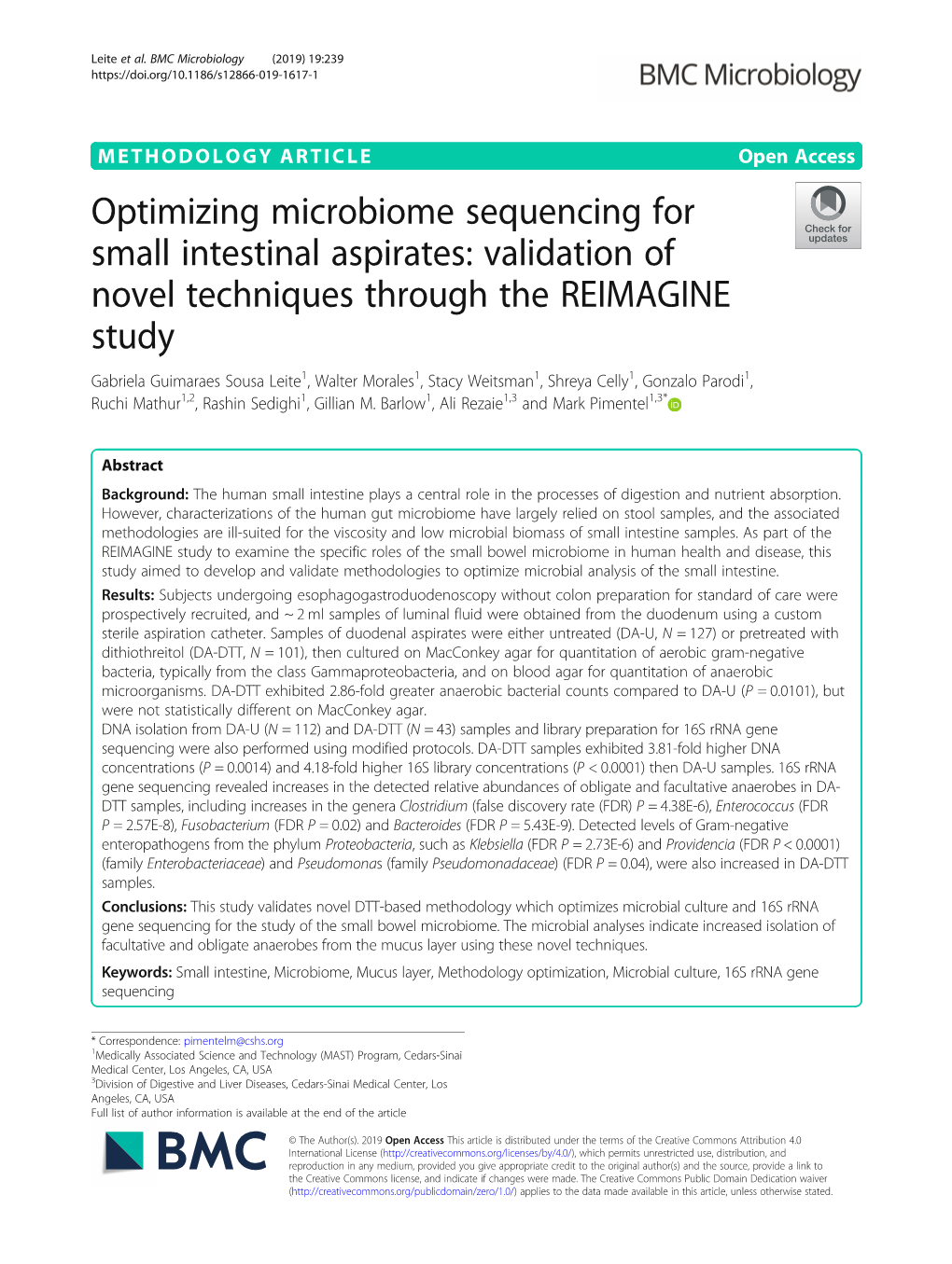 Optimizing Microbiome Sequencing for Small Intestinal Aspirates