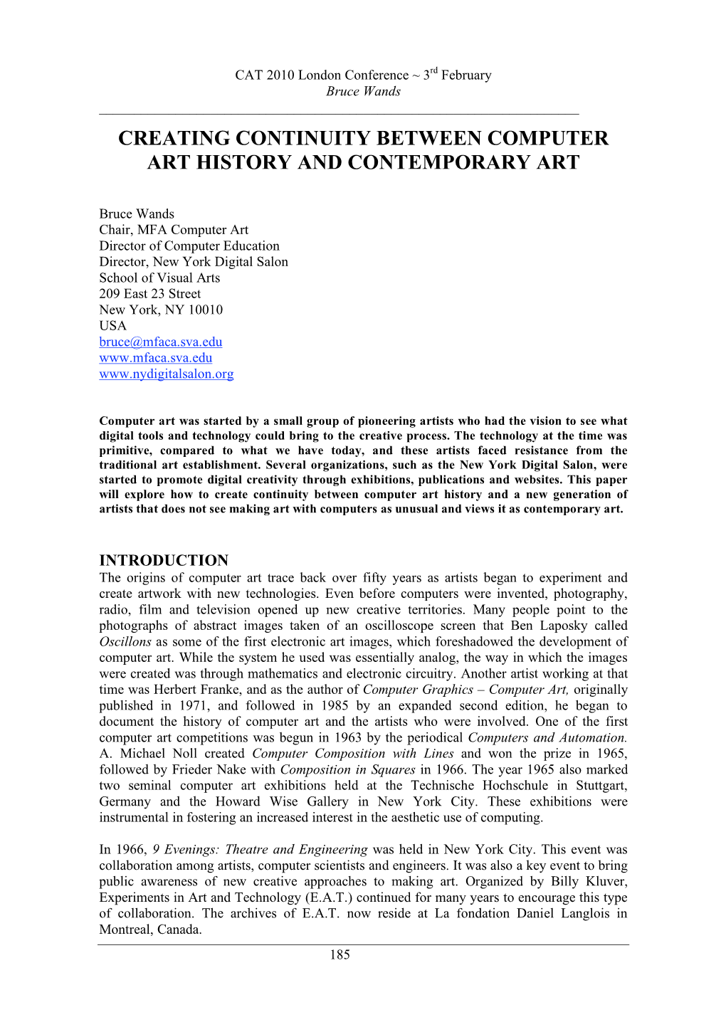 Creating Continuity Between Computer Art History and Contemporary Art