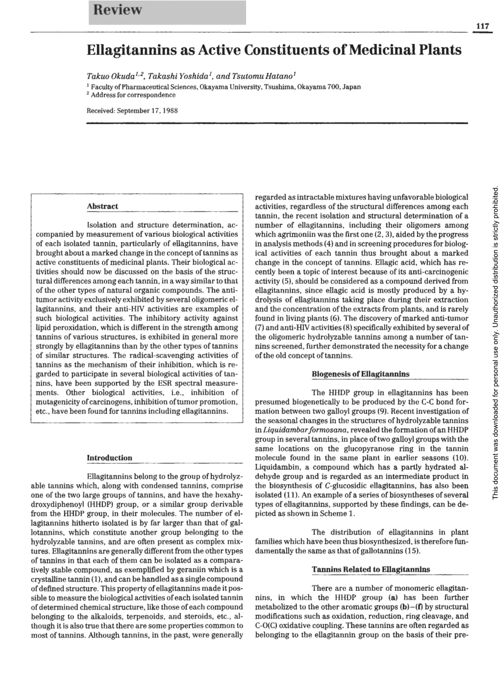 Ellagitannins As Active Constituents of Medicinal Plants