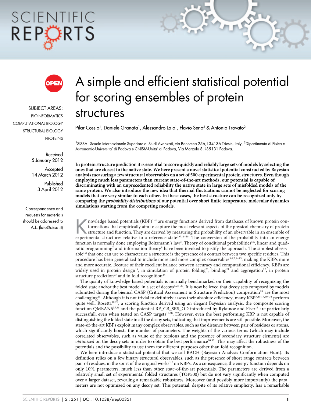 A Simple and Efficient Statistical Potential for Scoring Ensembles of Protein Structures