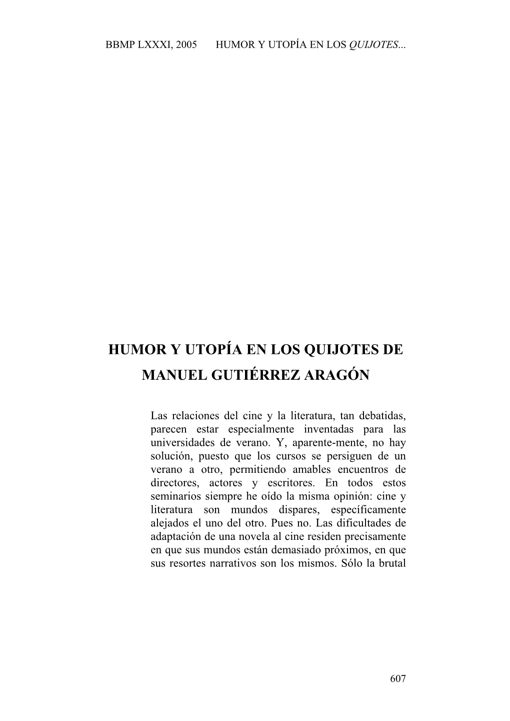 Pdf Humor Y Utopía En Los Quijotes De Manuel Gutiérrez Aragón / José