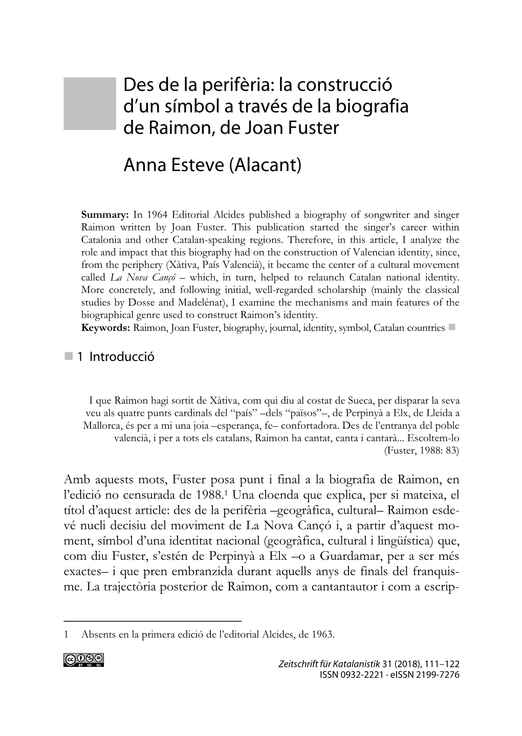 La Construcció D'un Símbol a Través De La Biografia De Raimon