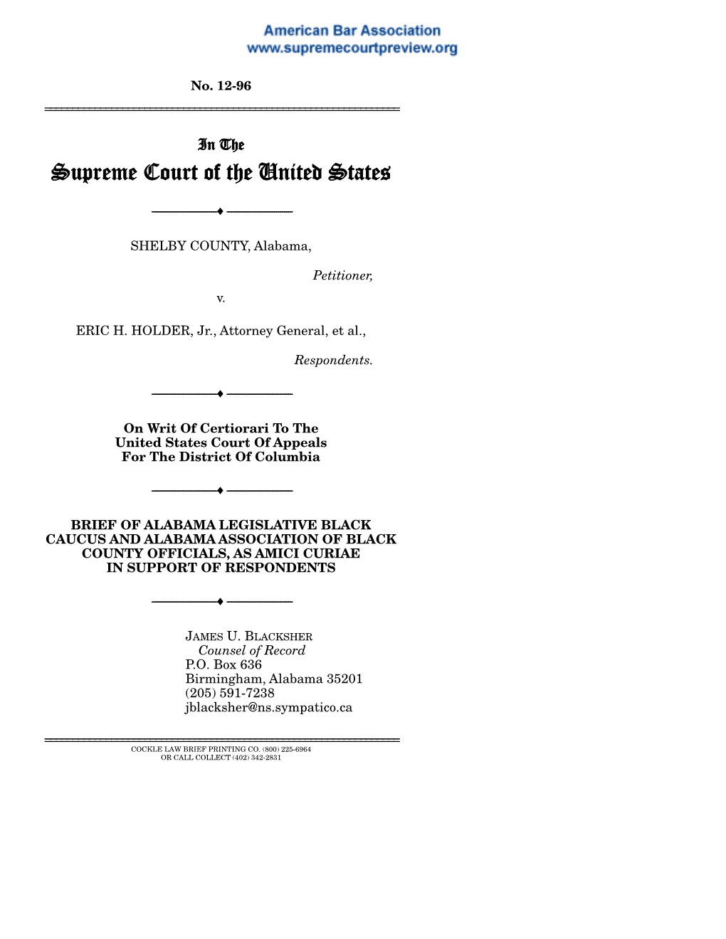 Brief of Alabama Legislative Black Caucus and Alabama Association of Black County Officials, As Amici Curiae in Support of Respondents