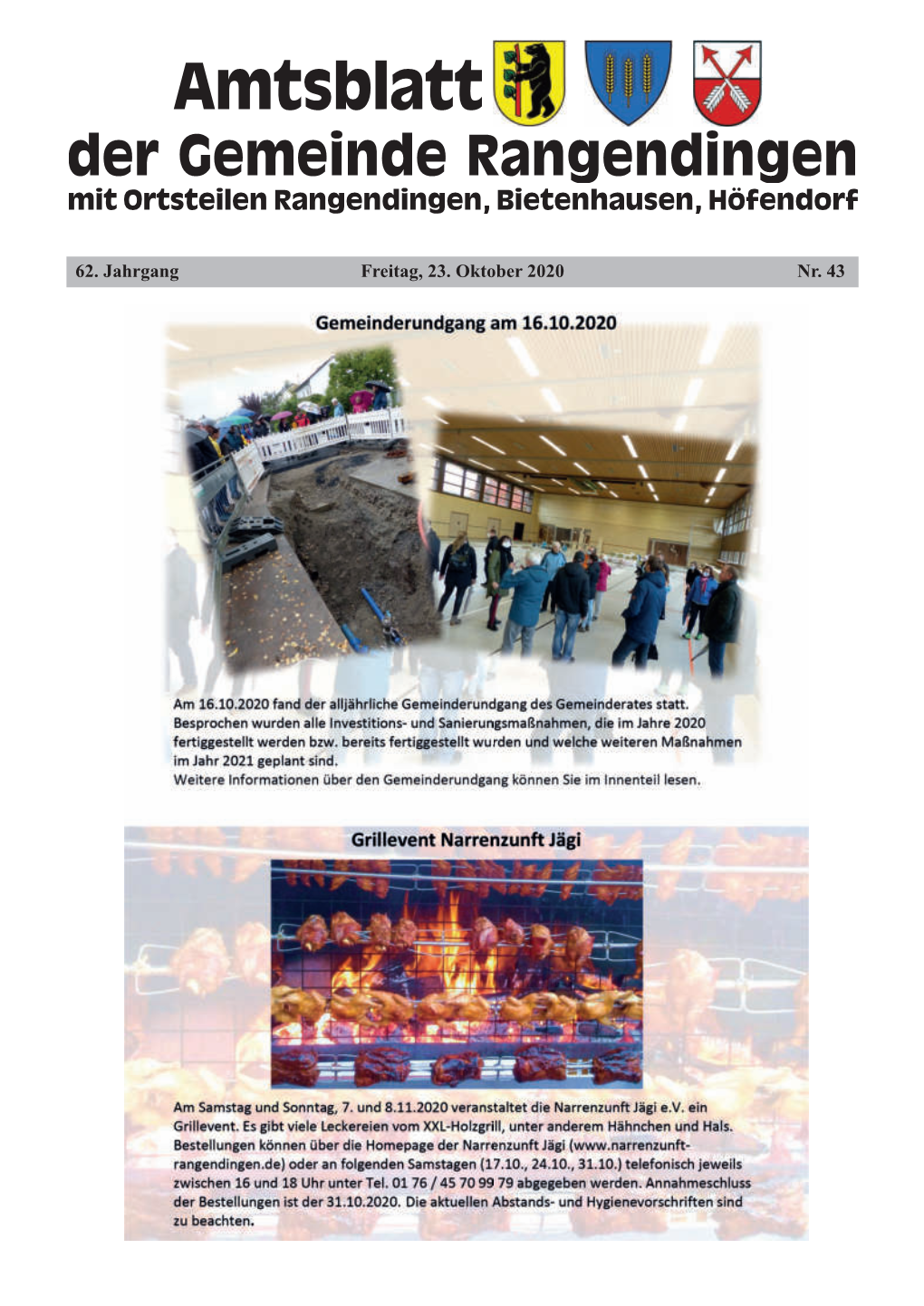 Amtsblatt Der Gemeinde Ran Gen Din Gen Mit Ortsteilen Rangendingen, Bietenhausen, Höfen Dorf