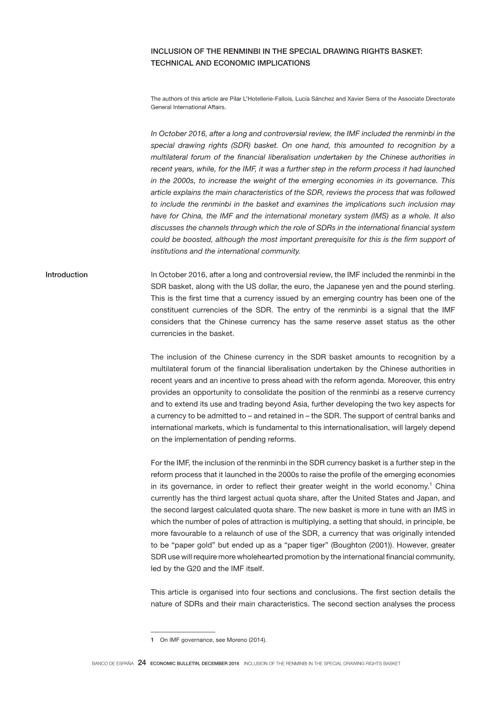 Inclusion of the Renminbi in the Special Drawing Rights Basket: Technical and Economic Implications