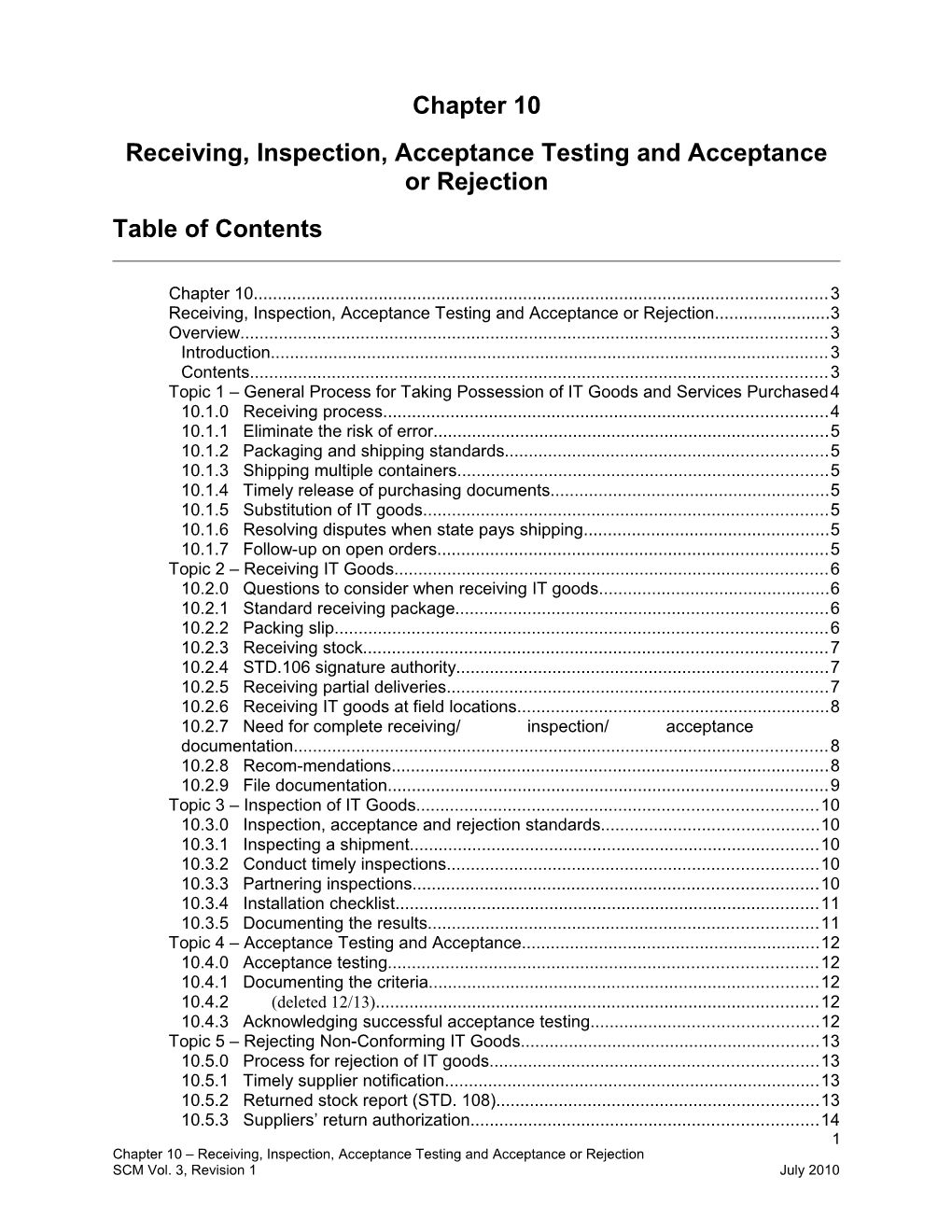 Receiving, Inspection, Acceptance Testing and Acceptance Or Rejection