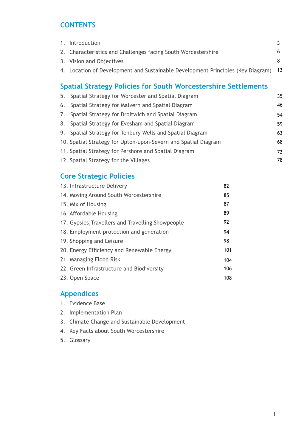 CONTENTS Spatial Strategy Policies for South Worcestershire