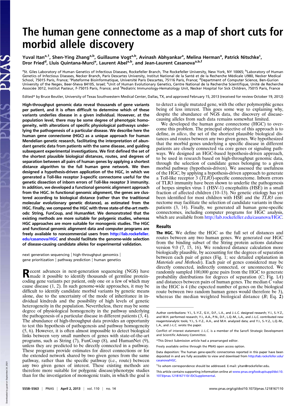 The Human Gene Connectome As a Map of Short Cuts for Morbid Allele Discovery