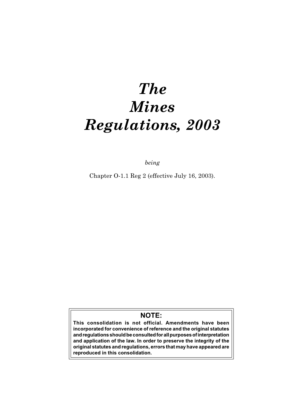 Mines Regulations, 2003