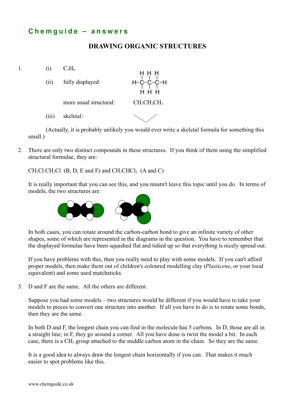 Answers DRAWING ORGANIC STRUCTURES