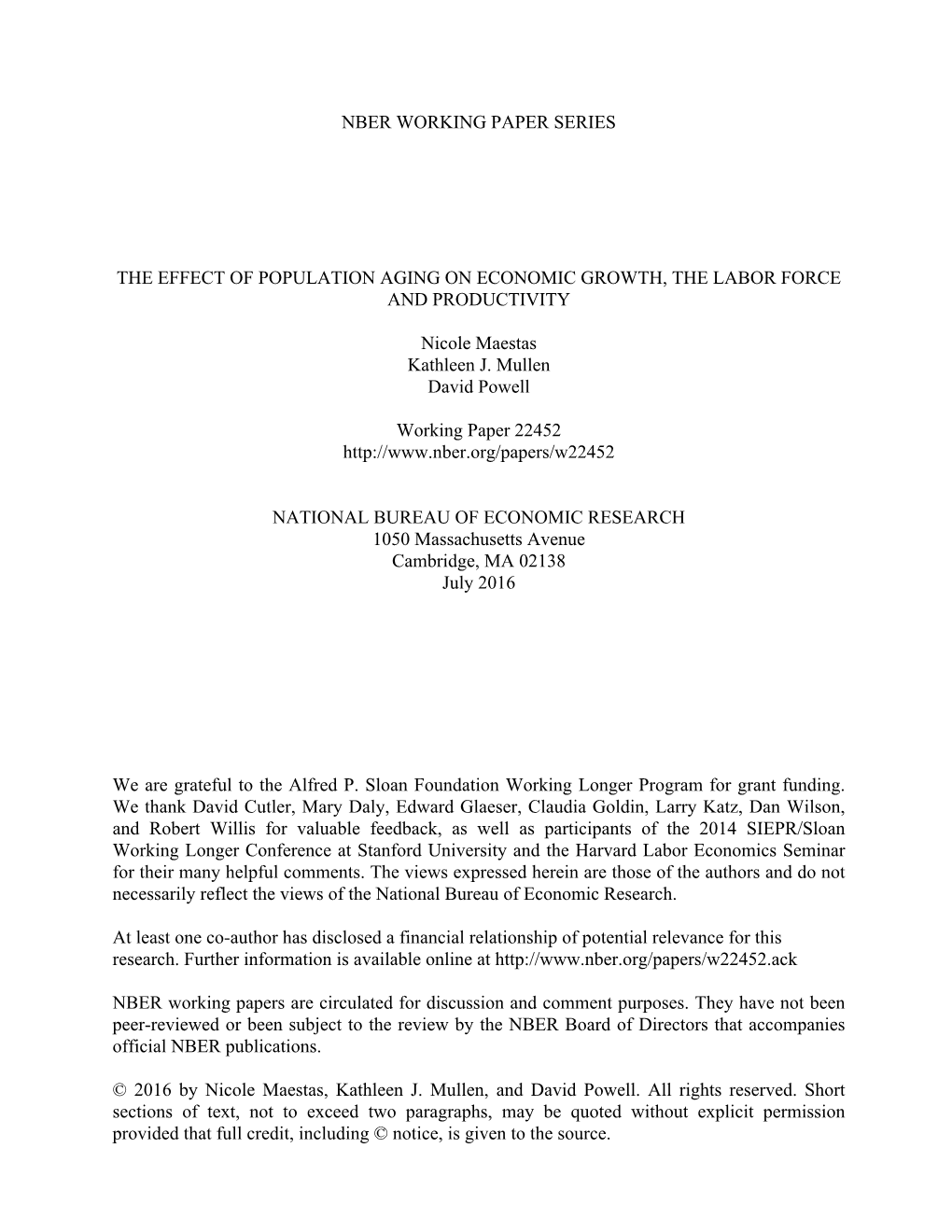 The Effect of Population Aging on Economic Growth, the Labor Force and Productivity