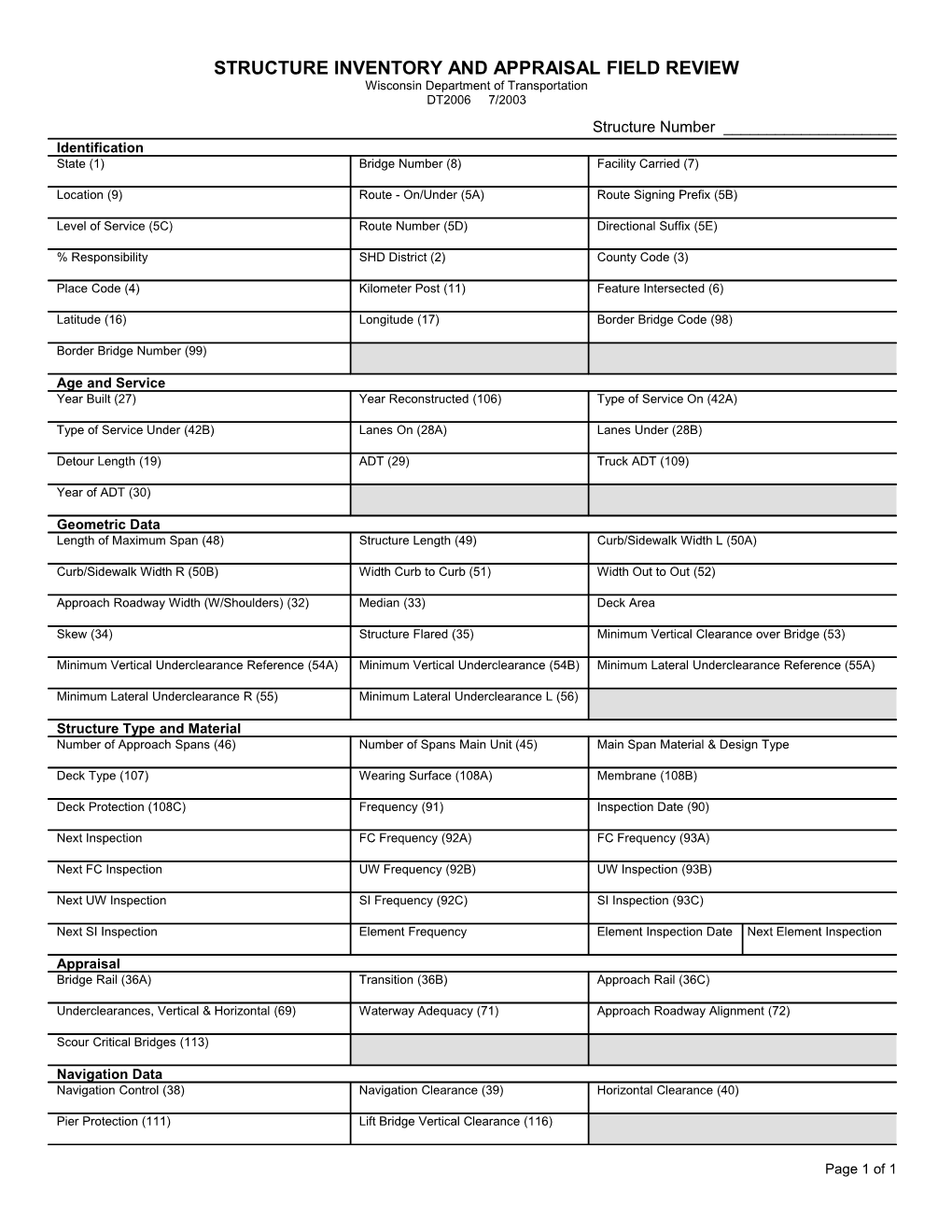 DT2006 STRUCTURE INVENTORY and APPRAISAL FIELD REVIEW Report