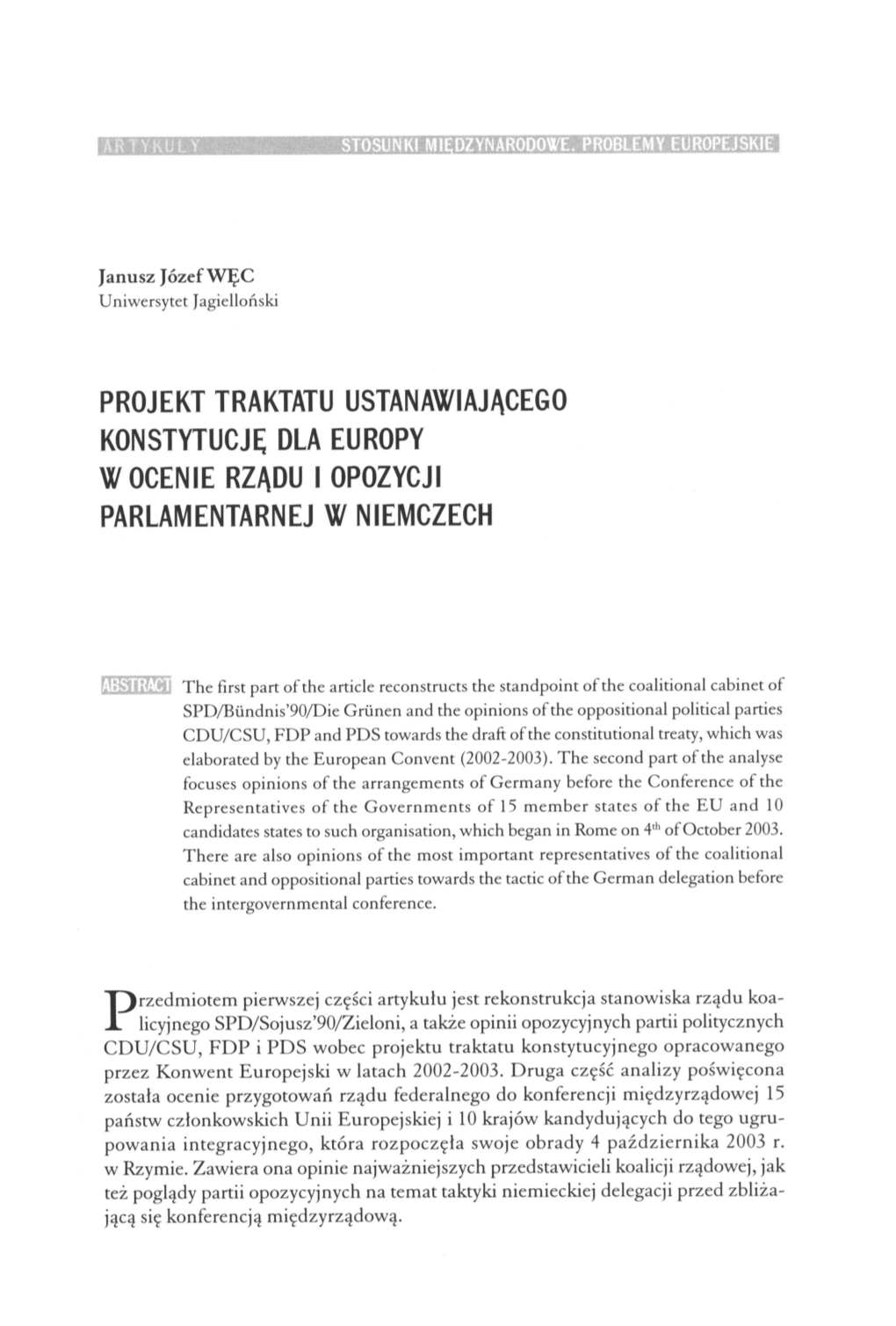 Konstytucje; Dla Europydla Europy Ww Ocenie Ocenie Rządu Rzadu I Opozycji I Opozycji Parlamentarnejparlamentarnej W Niemczech W Niemczech