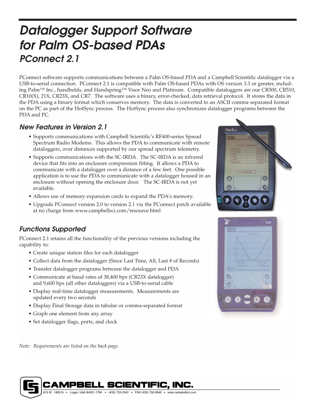 Datalogger Support Software for Palm OS-Based Pdas Pconnect 2.1