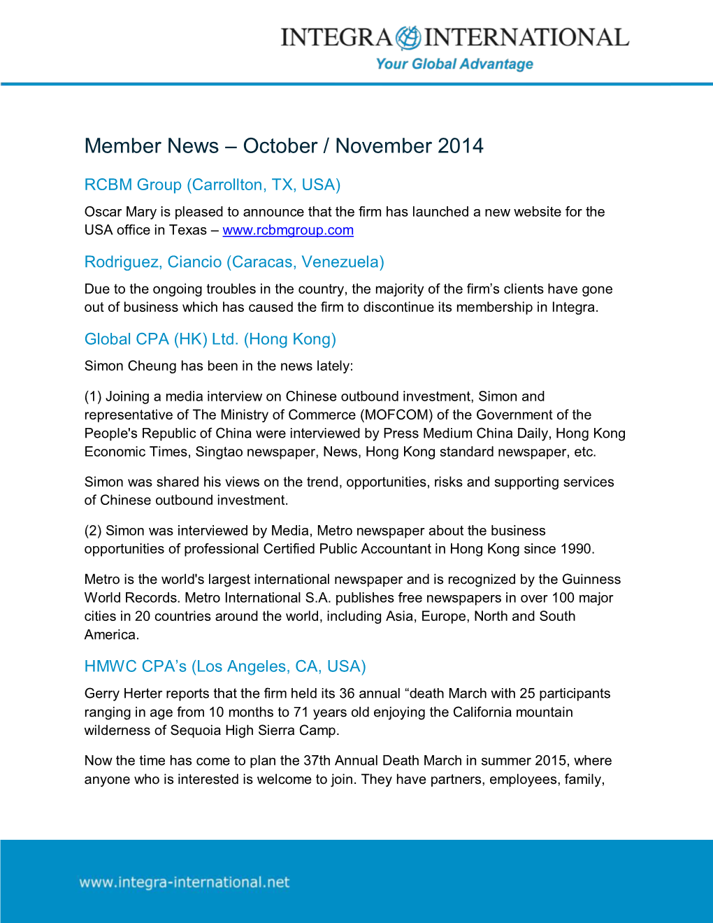 Member News – October / November 2014