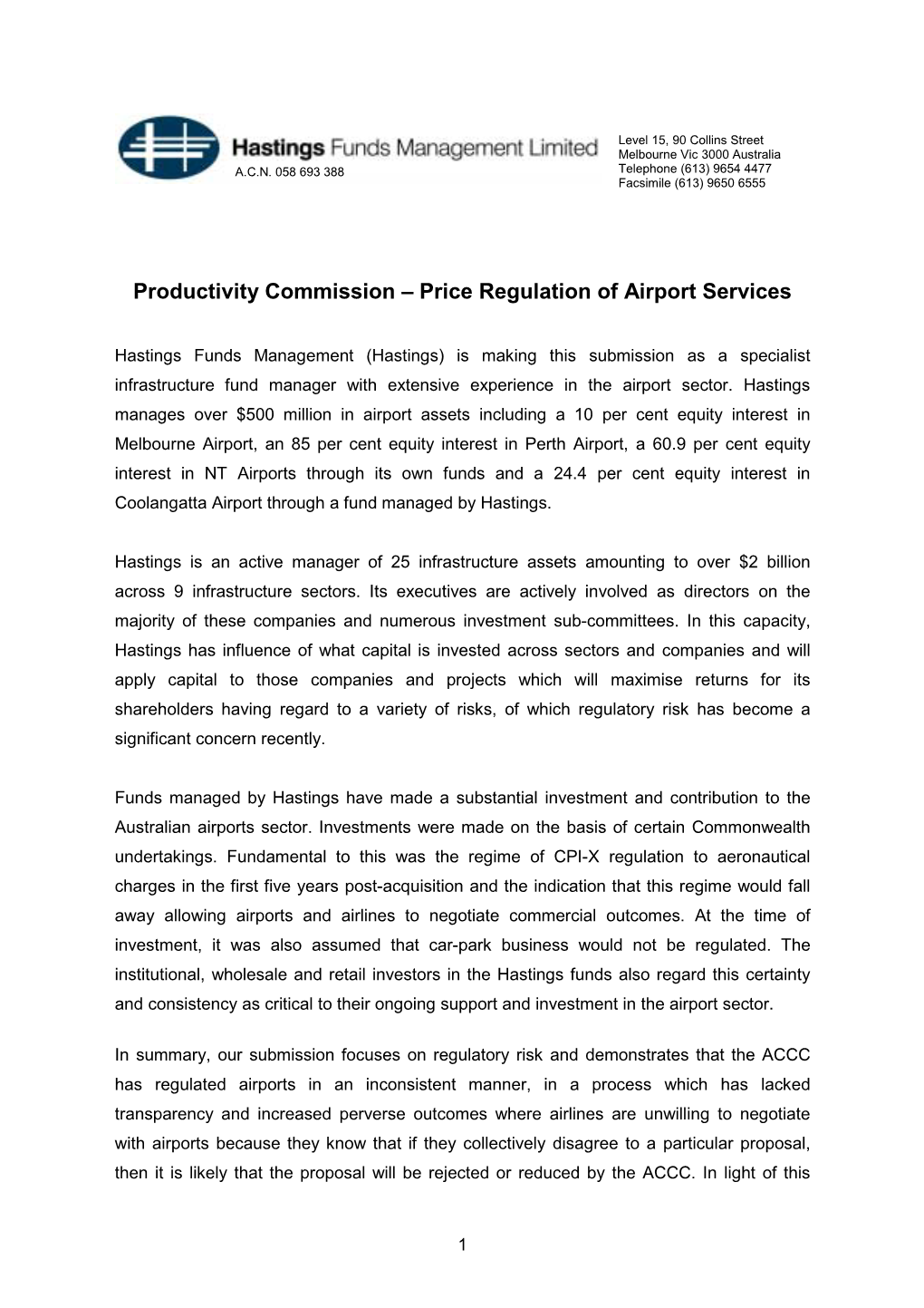 Price Regulation of Airport Services