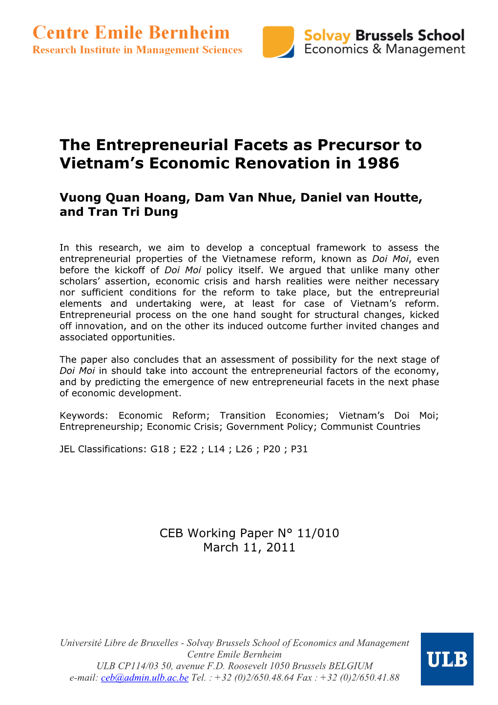 The Entrepreneurial Facets As Precursor to Vietnam's Economic