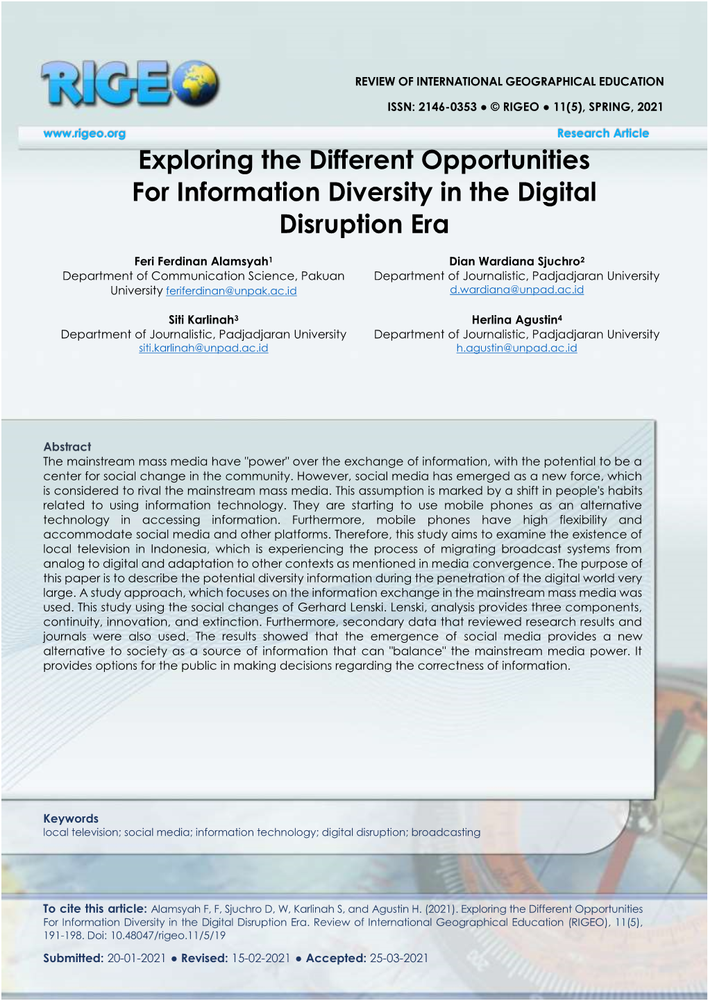 Exploring the Different Opportunities for Information Diversity in the Digital Disruption Era