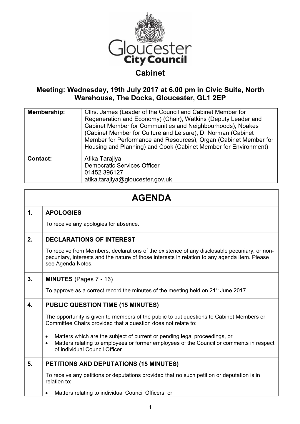 (Public Pack)Agenda Document for Cabinet, 19/07/2017 18:00