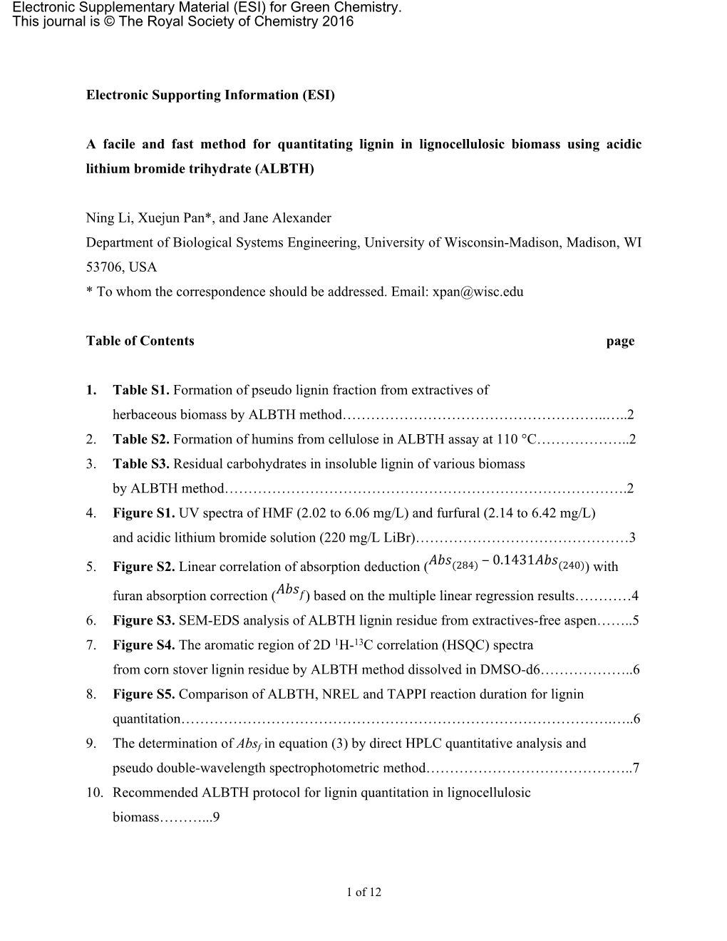 ESI) for Green Chemistry