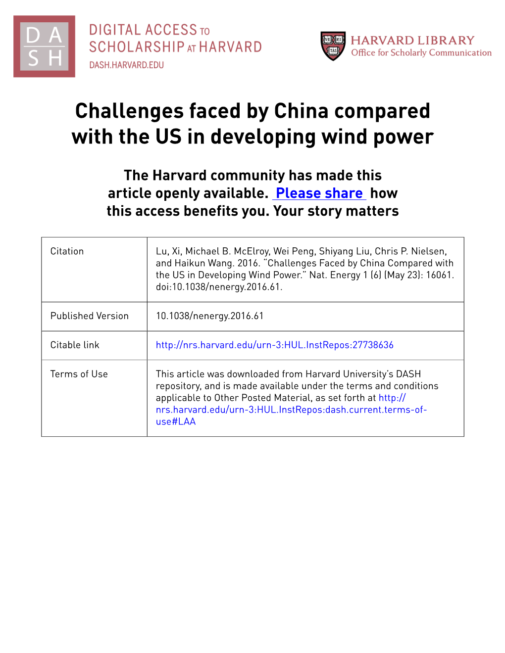 Challenges Faced by China Compared with the US in Developing Wind Power