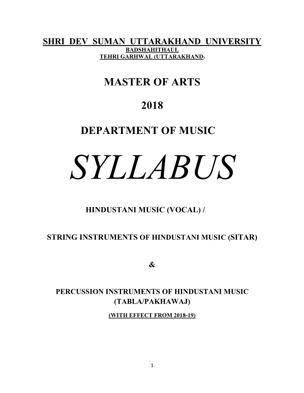 Syllabus of Hindustani Music (Vocal)