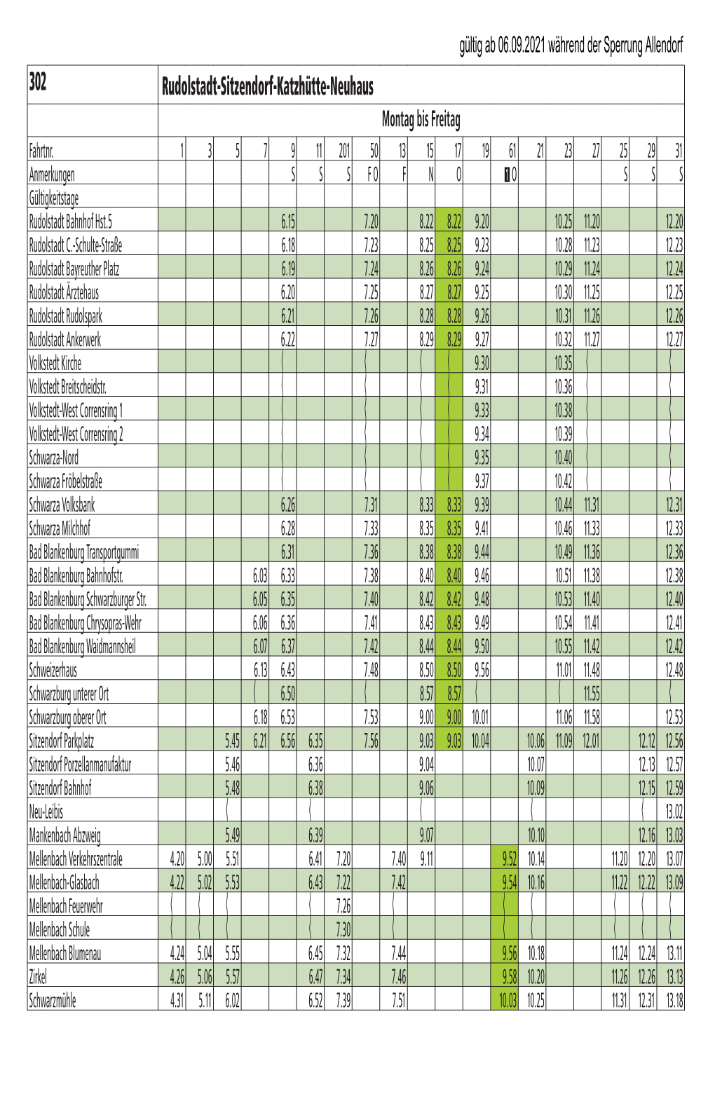 302 Rudolstadt-Sitzendorf-Katzhütte-Neuhaus Montag Bis Freitag Fahrtnr