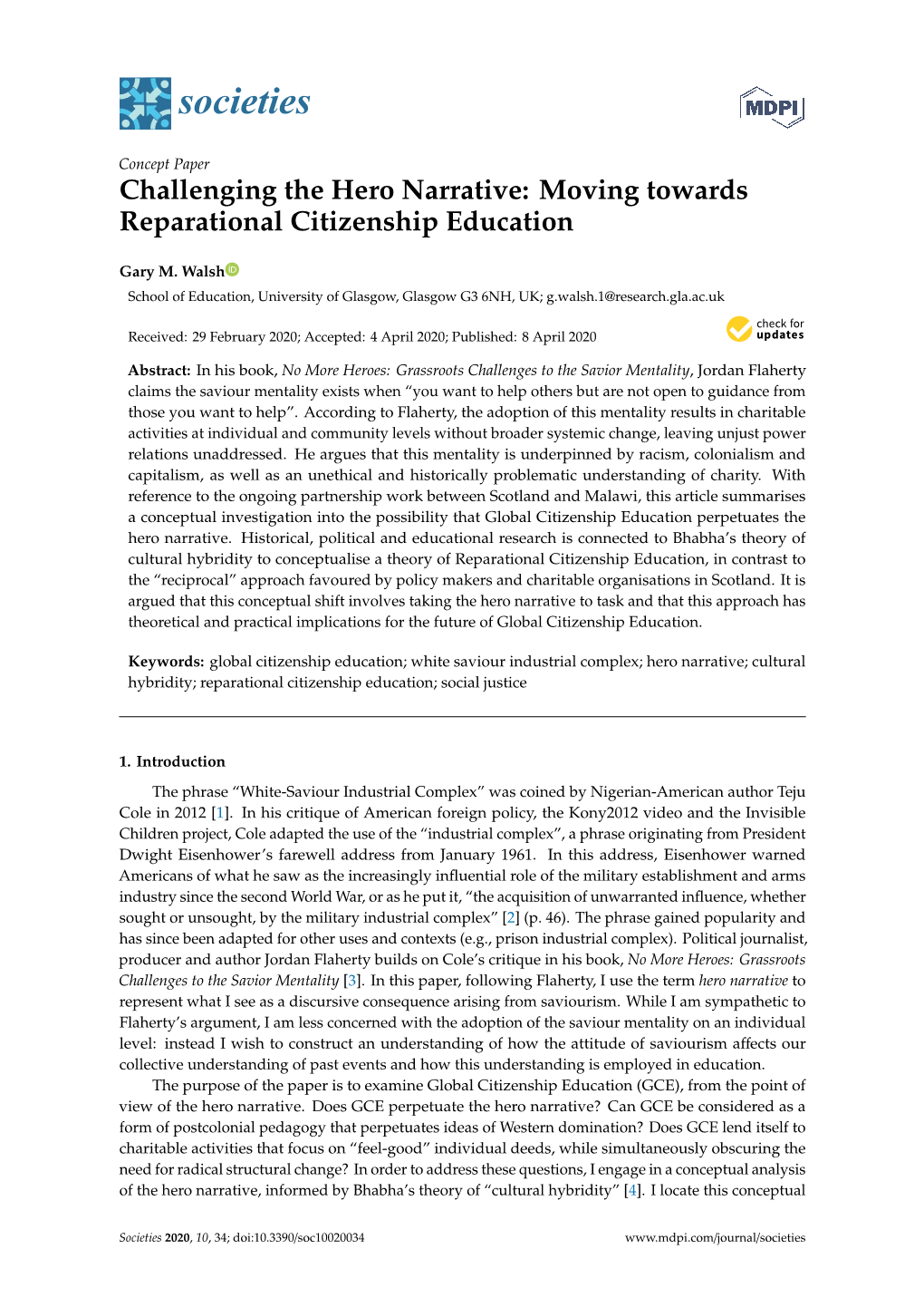 Challenging the Hero Narrative: Moving Towards Reparational Citizenship Education