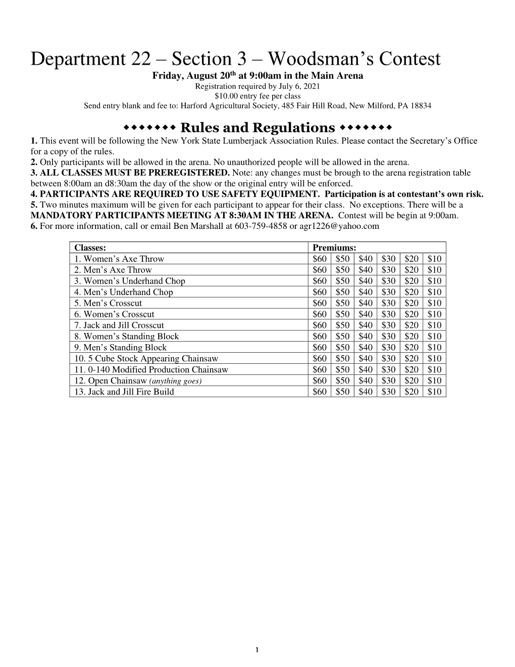 Department 22 – Section 3 – Woodsman's Contest