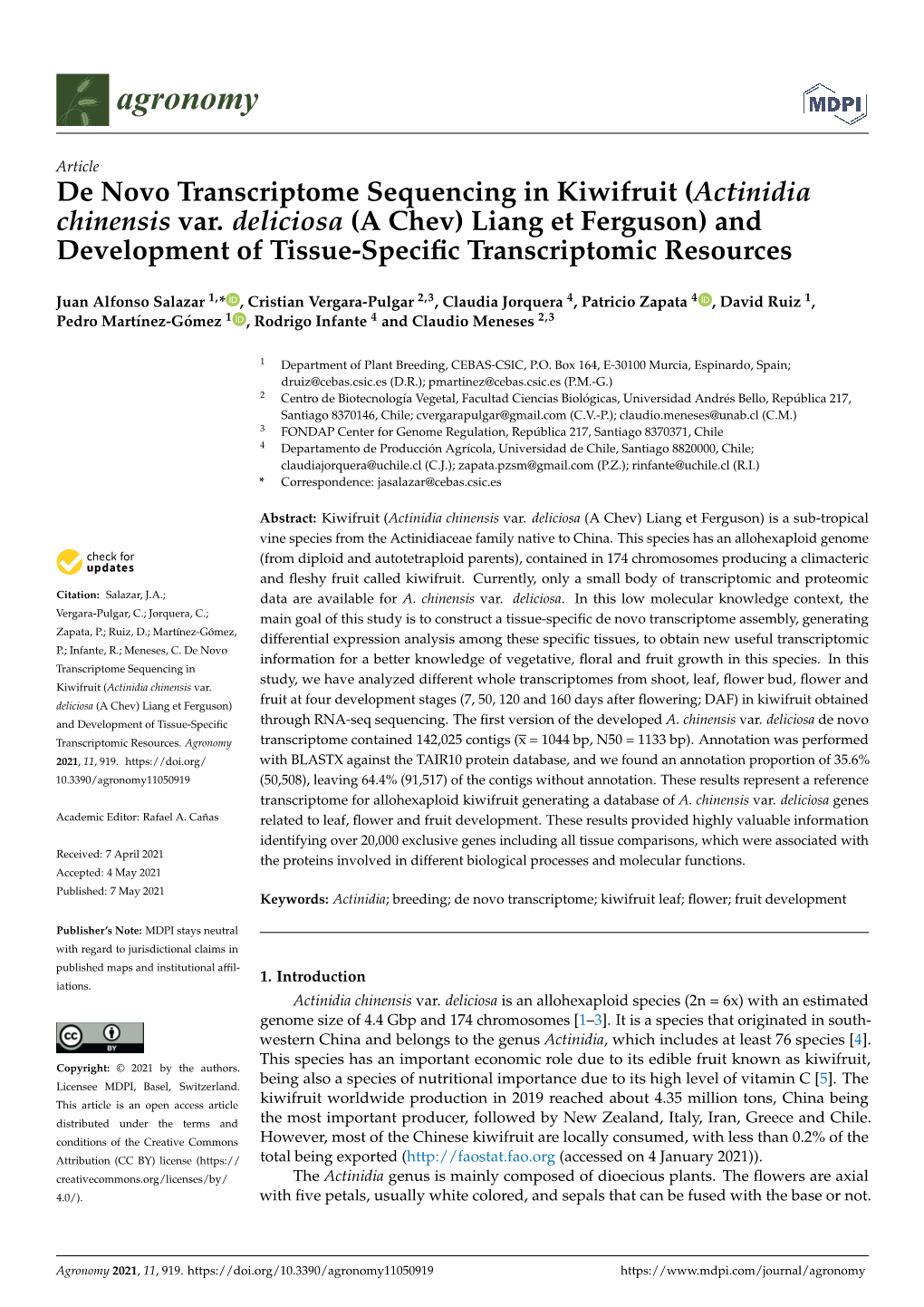 De Novo Transcriptome Sequencing in Kiwifruit (Actinidia Chinensis Var