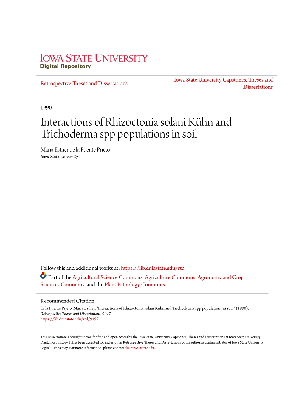 Interactions of Rhizoctonia Solani Kã¼hn and Trichoderma Spp