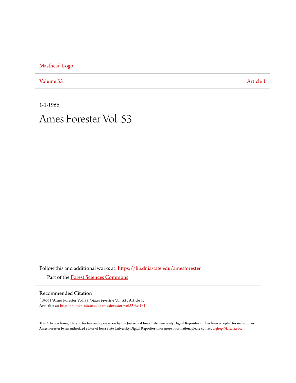 Ames Forester Vol. 53