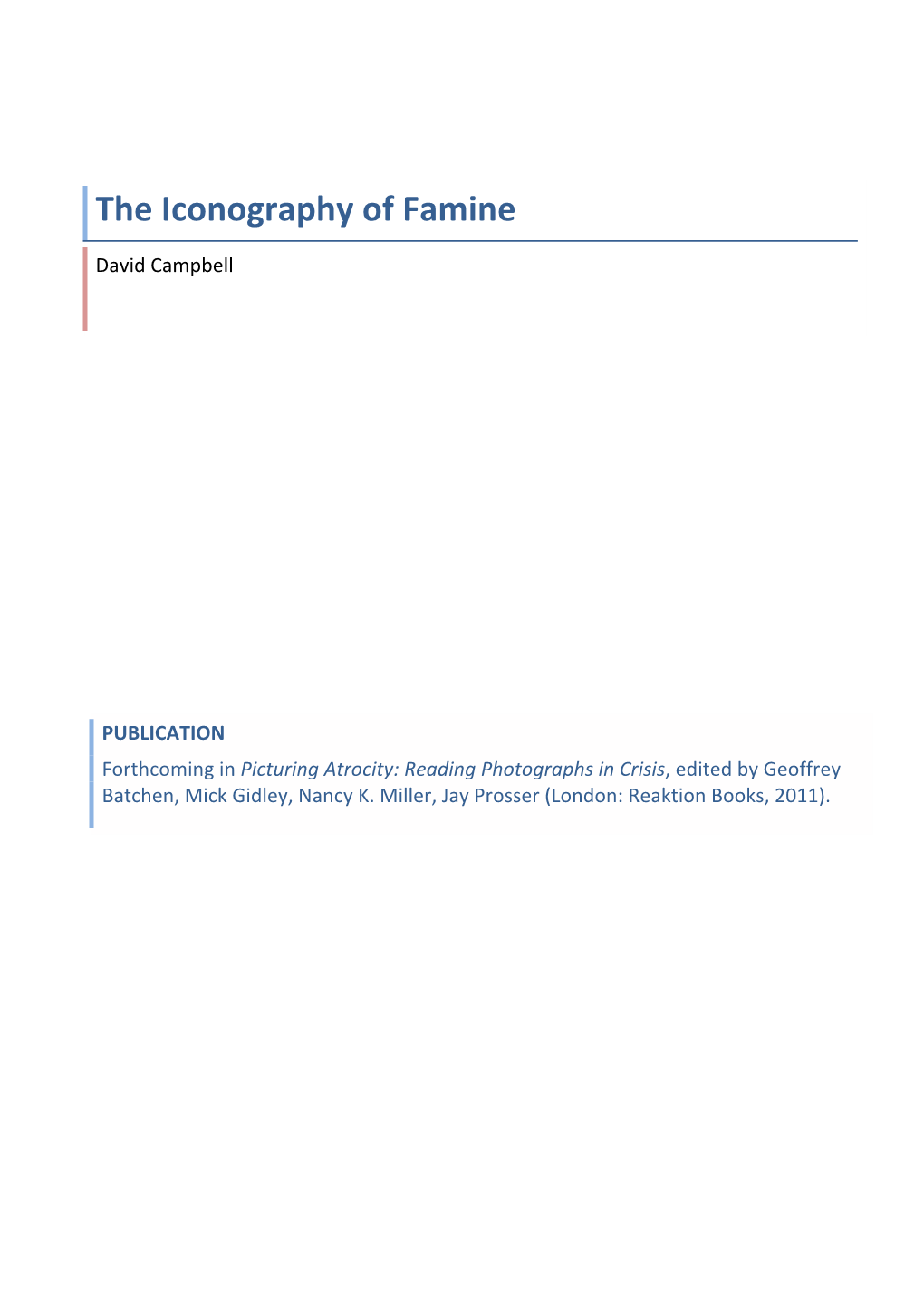 The Iconography of Famine