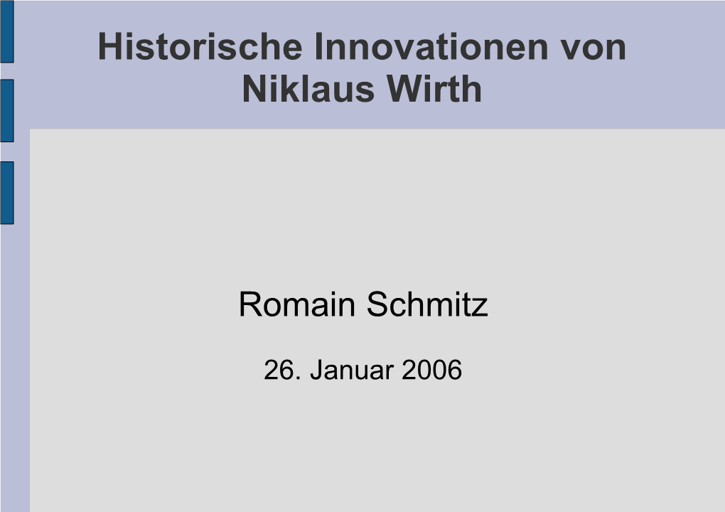 Historische Innovationen Von Niklaus Wirth