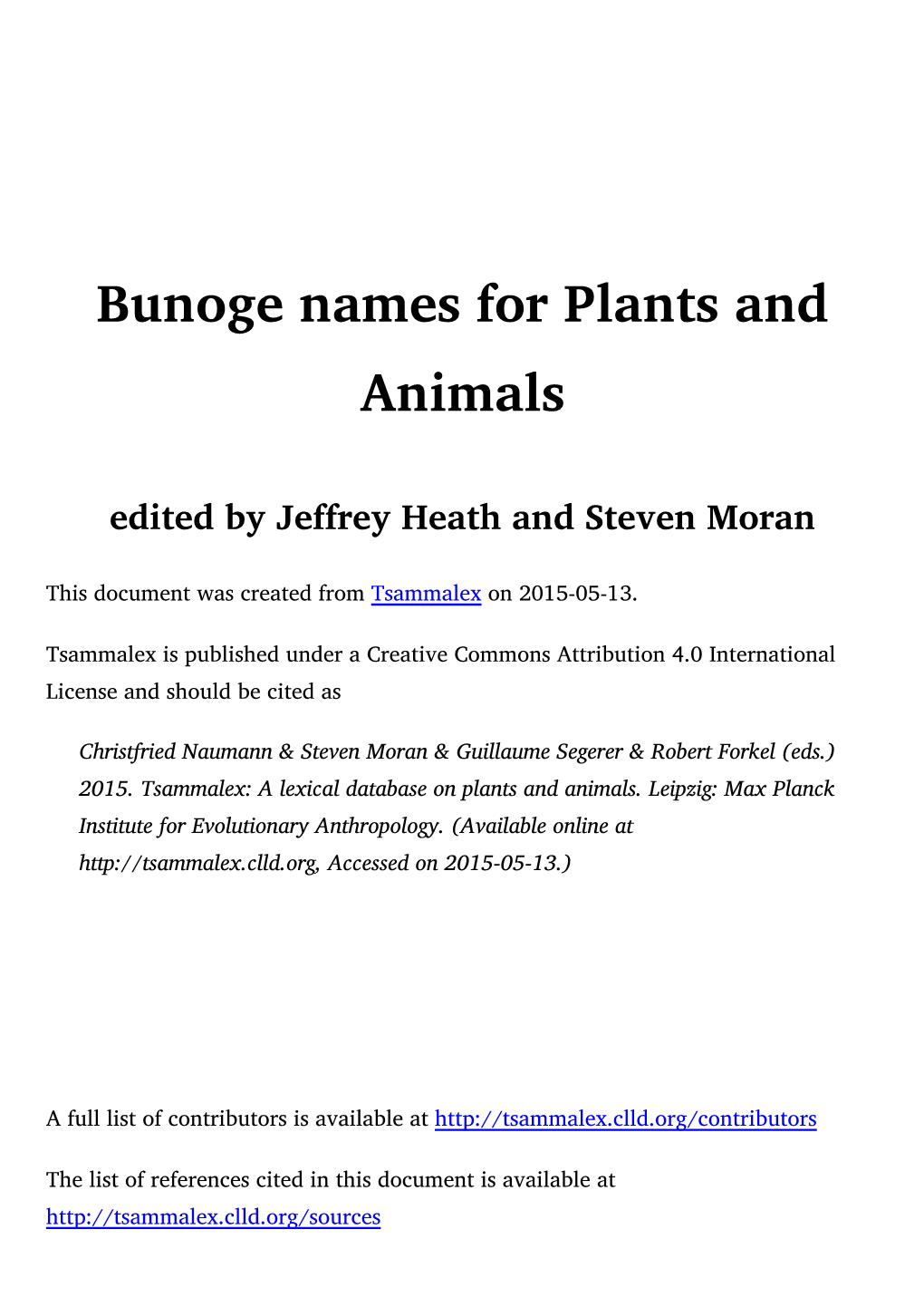 Bunoge Names for Plants and Animals