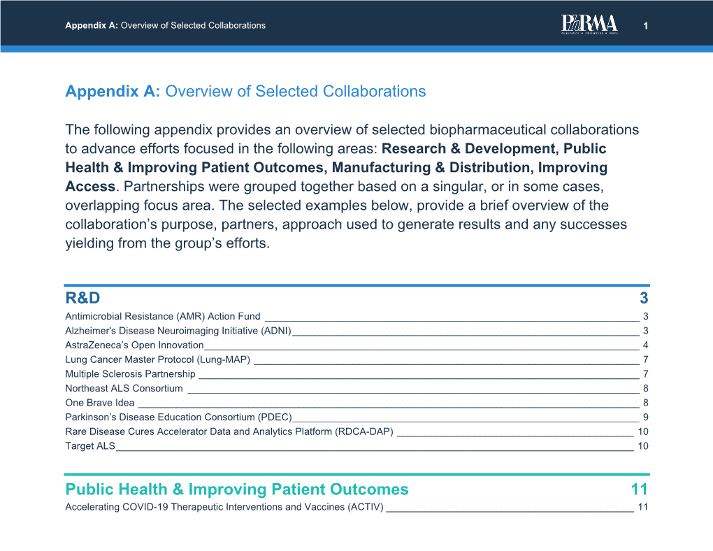 Appendix A: Overview of Selected Collaborations 1