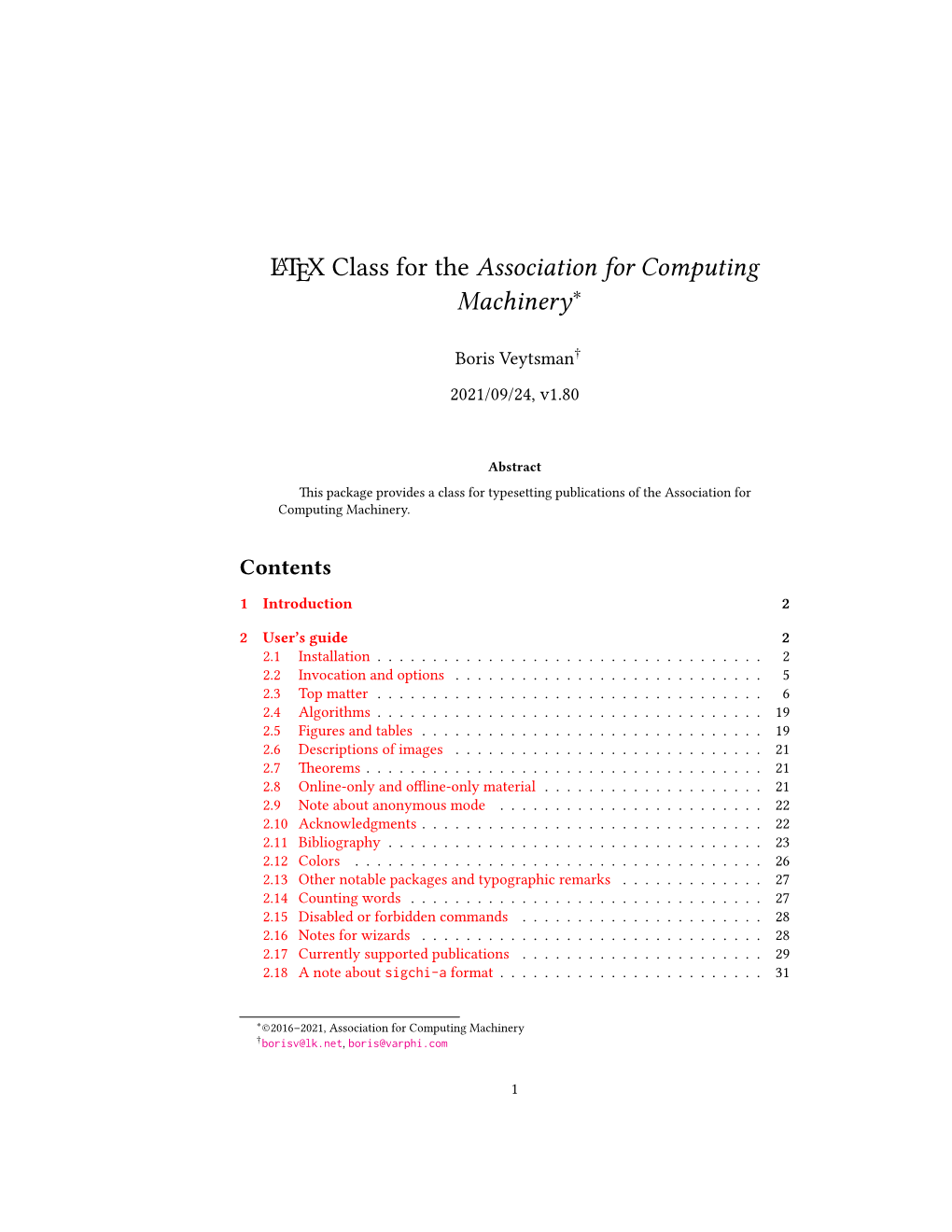 LATEX Class for the Association for Computing Machinery∗