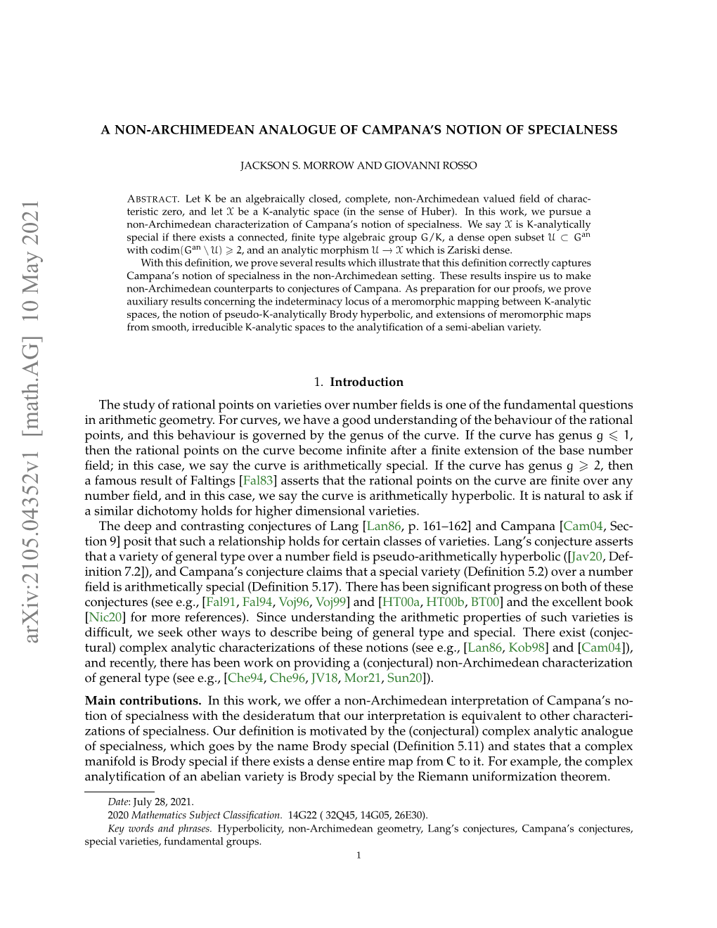 Arxiv:2105.04352V1 [Math.AG] 10 May 2021