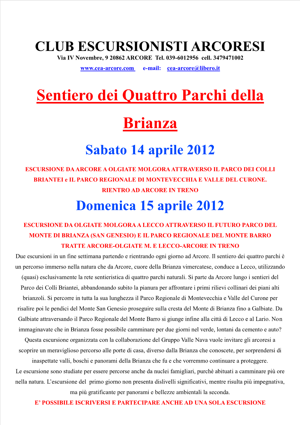 Sentiero Dei Quattro Parchi Della Brianza Sabato 14 Aprile 2012