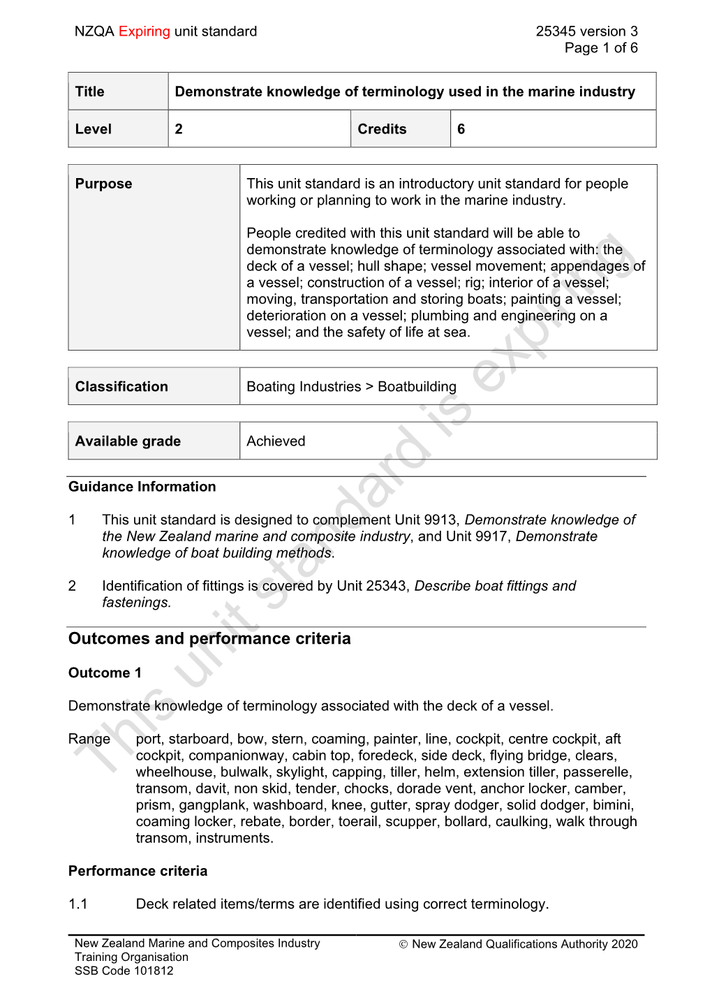 Outcomes and Performance Criteria