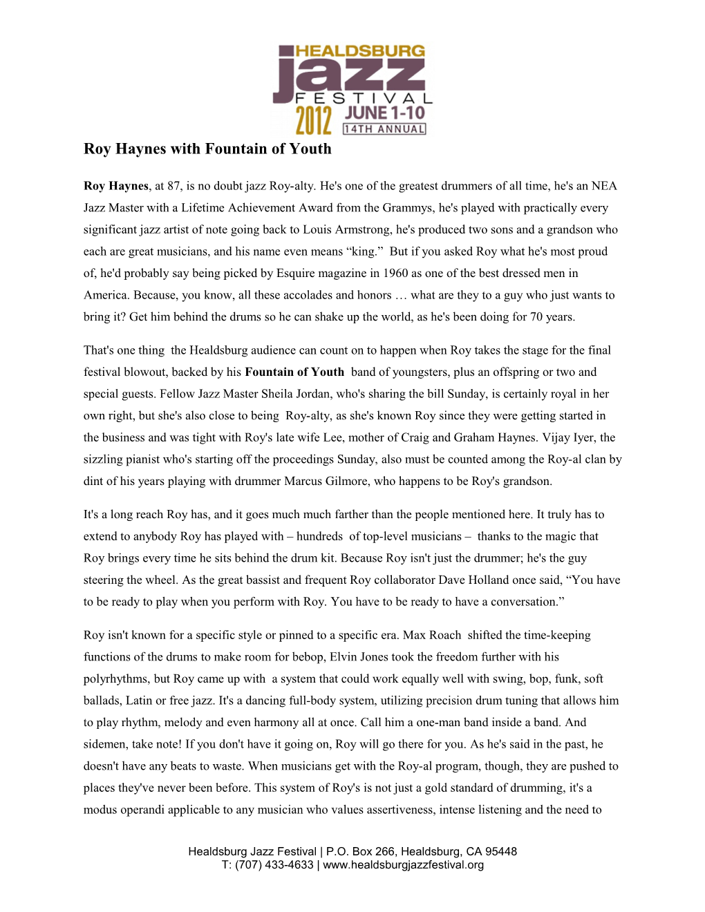 Roy Haynes Bio