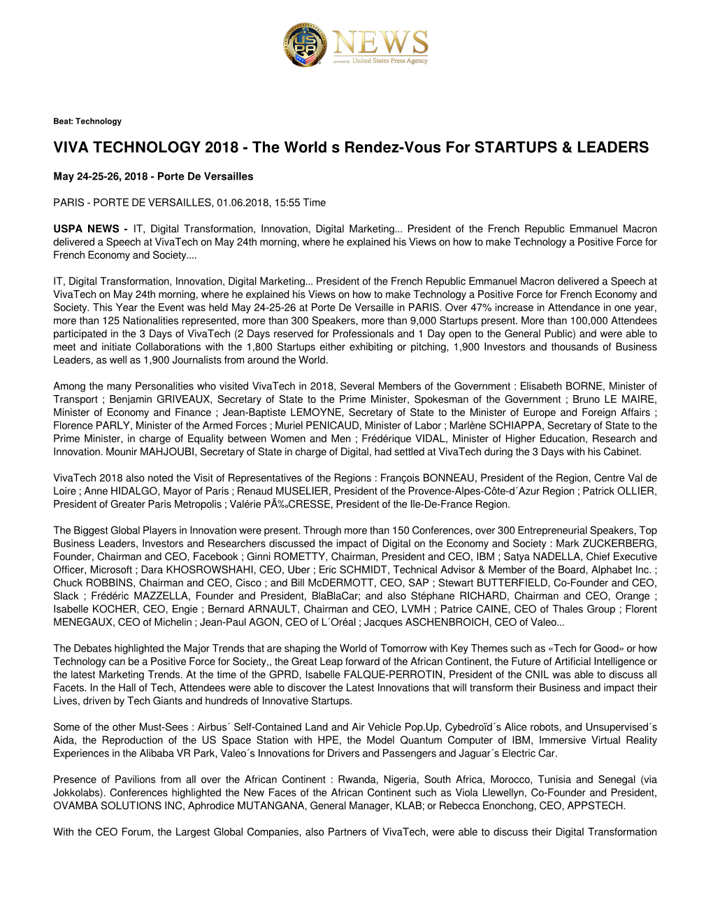 VIVA TECHNOLOGY 2018 - the World S Rendez-Vous for STARTUPS & LEADERS