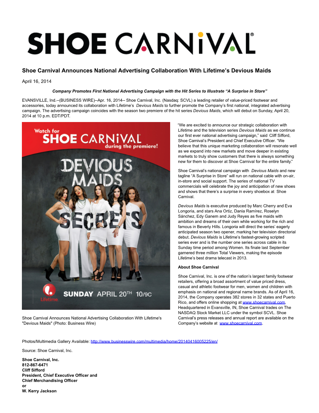 Shoe Carnival Announces National Advertising Collaboration with Lifetime's Devious Maids